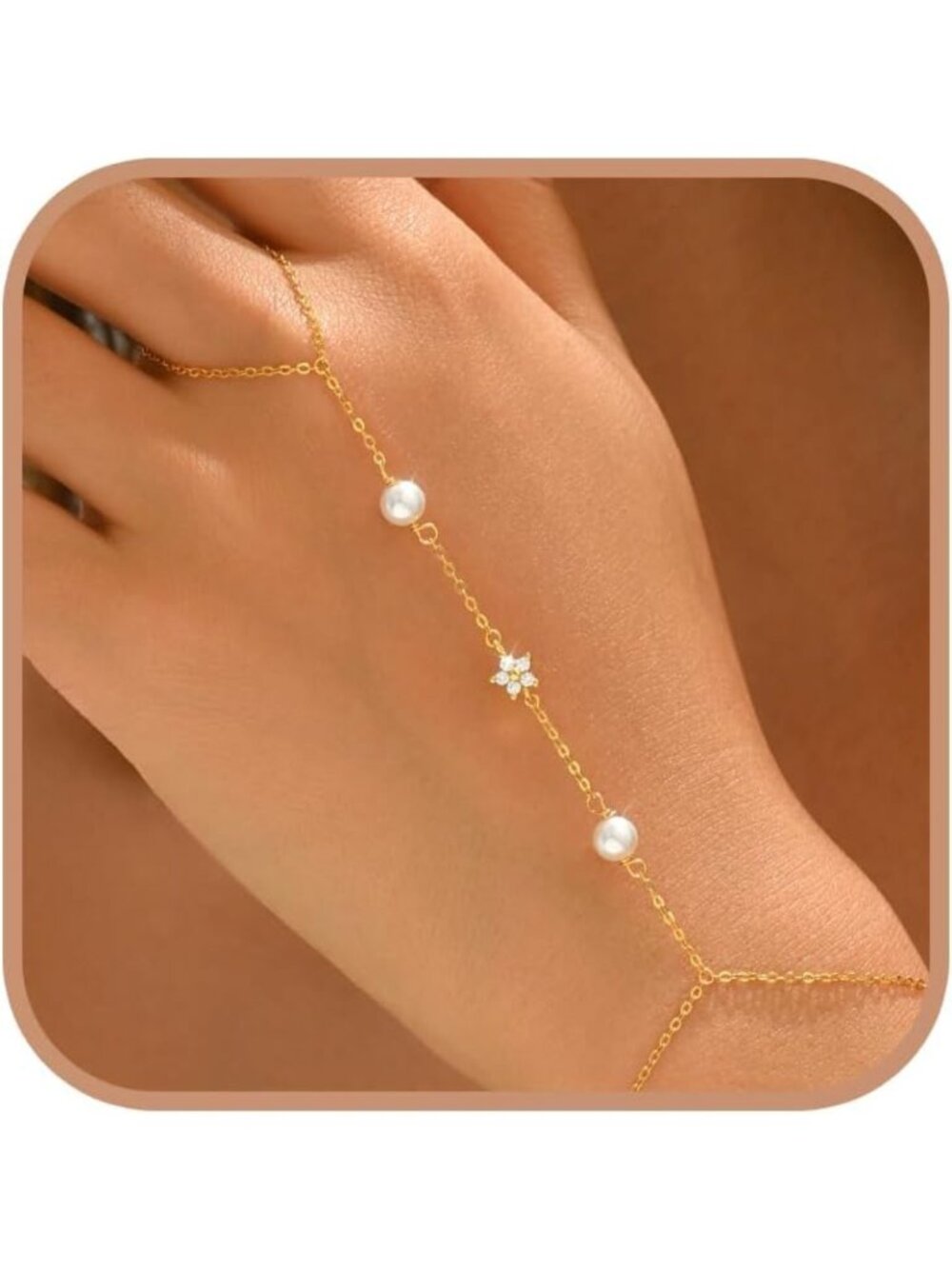14K Gold Plated Moon & Star Hand Chain Bracelet - Non-Tarnish, Elegant Jewelry
